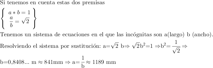 Solución al cálculo de las medidas del formato A0